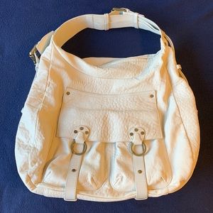 Arlena Maria white faux vegan leather carryall shoulder bag